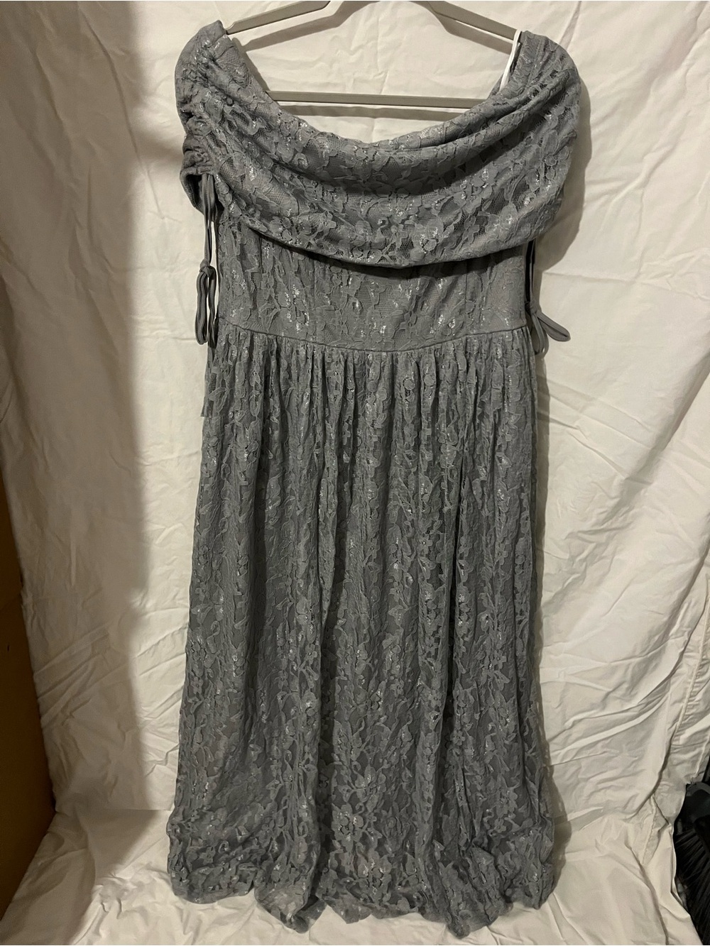 SHEIN Gray Lace Draped Off-Shoulder Maxi Dress